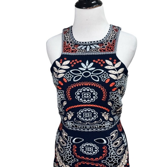 J.O.A Los Angeles Women's Small Mini Sheath Dress Embroidery Boho Scalloped Hem - Picture 6 of 11